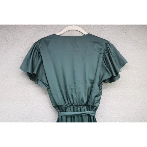 Nicole Miller Dark Green Satin Wrap Dress-Size Small-Fairy-Whimsigoth - Picture 13 of 13